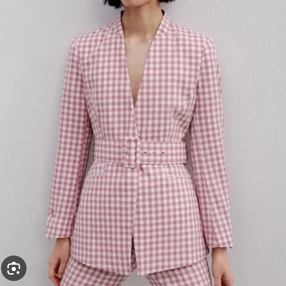 Zara Pink Gingham Blazer